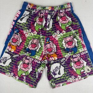 Flow Society Bad Boys Lacrosse Shorts Mens Medium Purple Green Mesh 5A39MP214